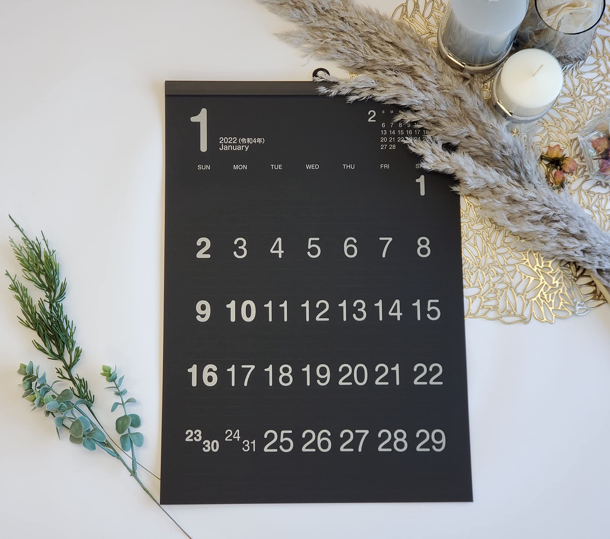 Amazon | 抗菌(銀イオン)印刷カレンダー 2022 A3 黒 シンプル 壁掛け